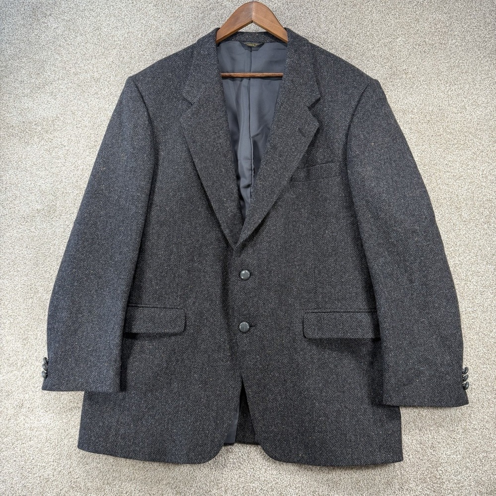Farah VTG Sports Coat Wool Blazer 44L Herringbone Grey Academia Business Casual